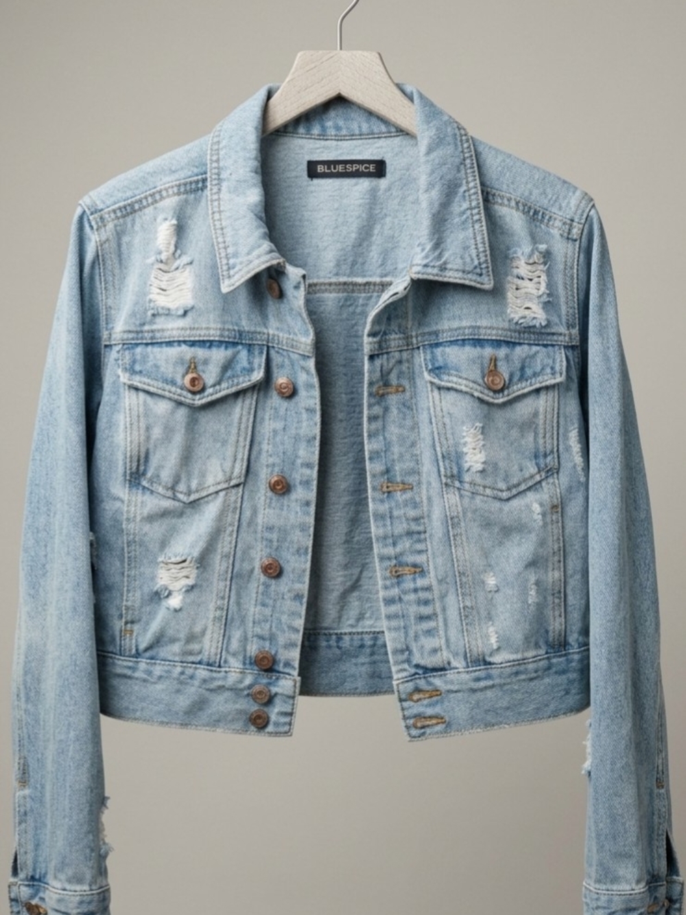 Blue Spice Distressed Light Blue Denim Jacket Size M